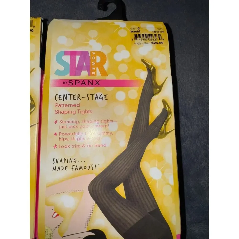 Lot of 2 Star Power by Spanx Center-Stage Shaping Tights Size C Black Ribbed Row